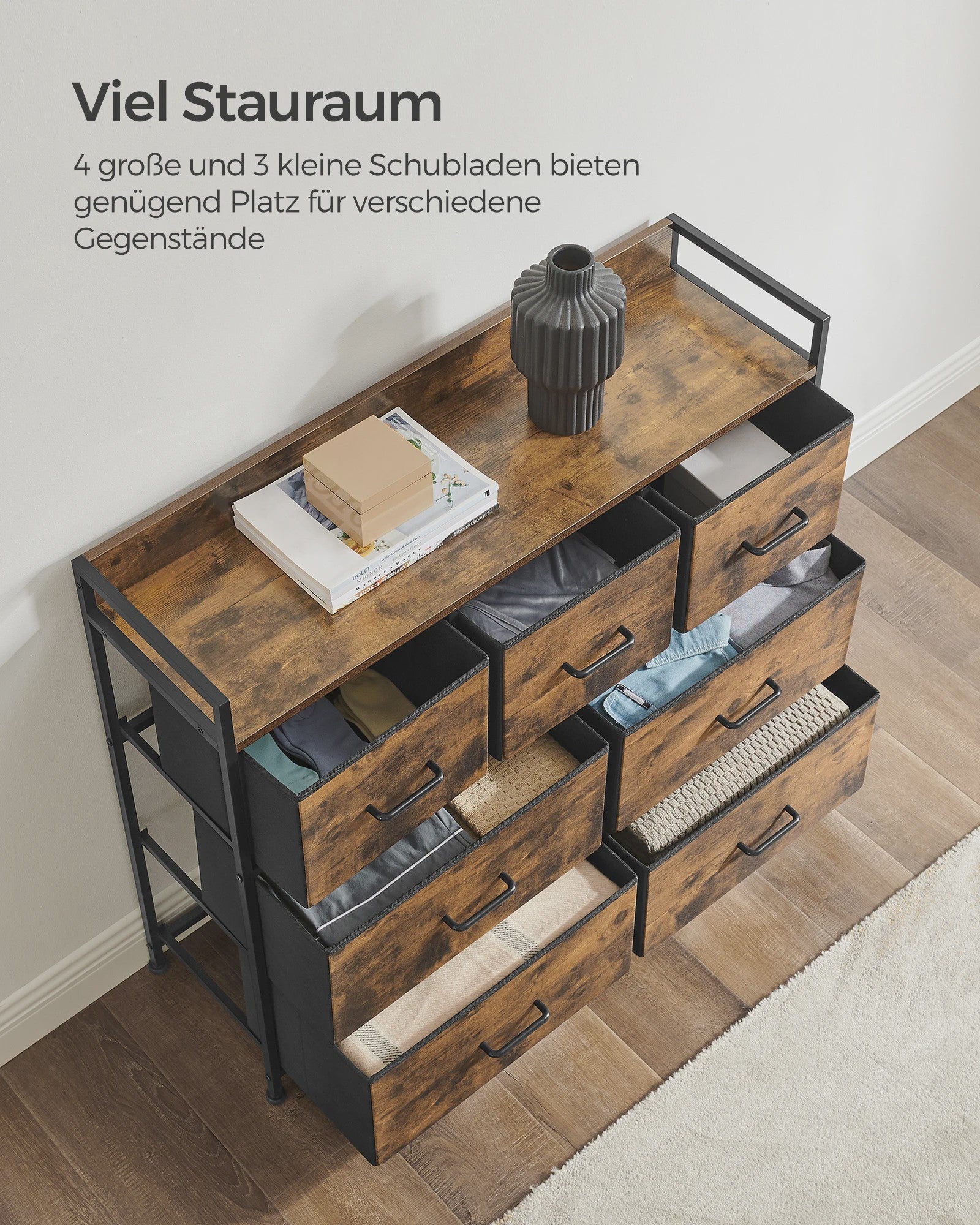 Industrieel Dressoir met 7 Lades en Metalen Frame - Rustiek Houtdesign
