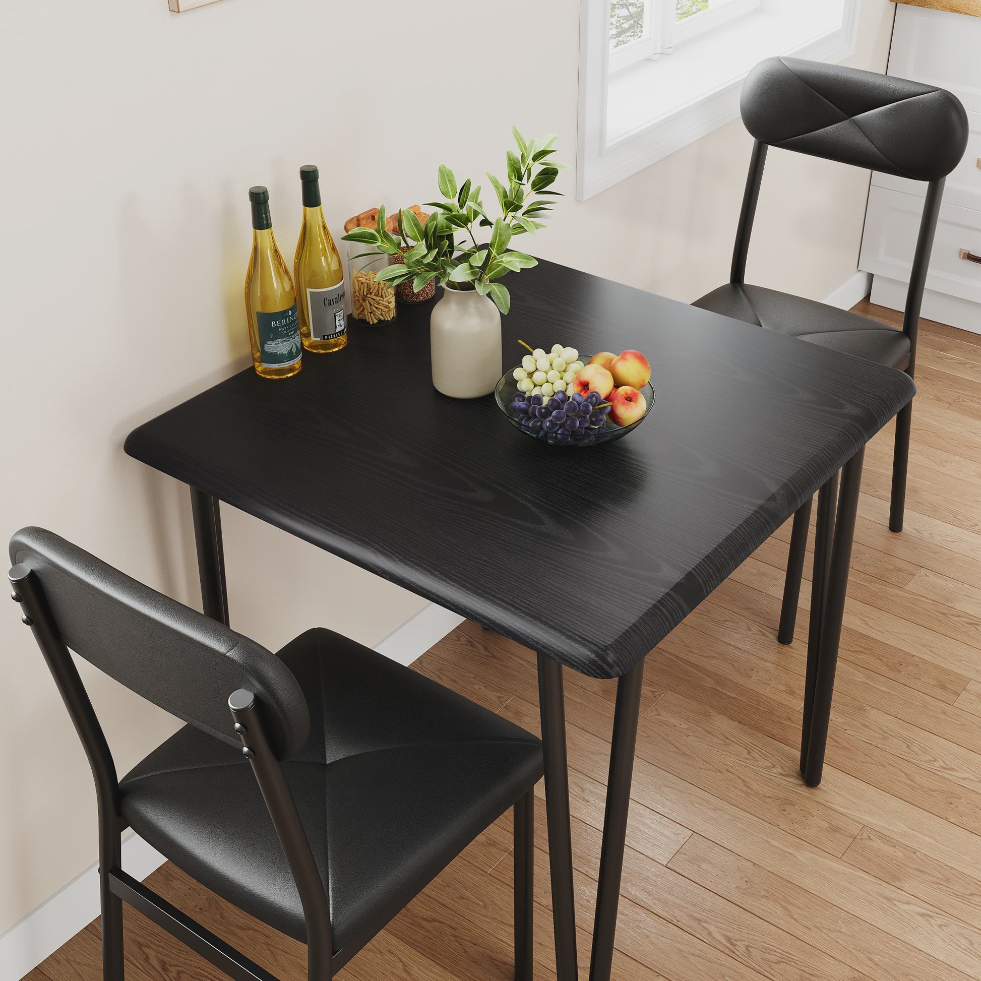 Compact Houten Eettafel voor 2 Personen met Gestoffeerde Stoelen - Ruimtebesparend & Modern