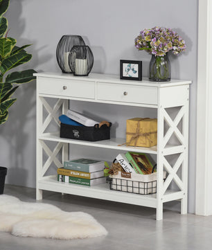 Witte Console Tafel met 2 Lades en 2 Open Vakken - 100x30.5x80cm
