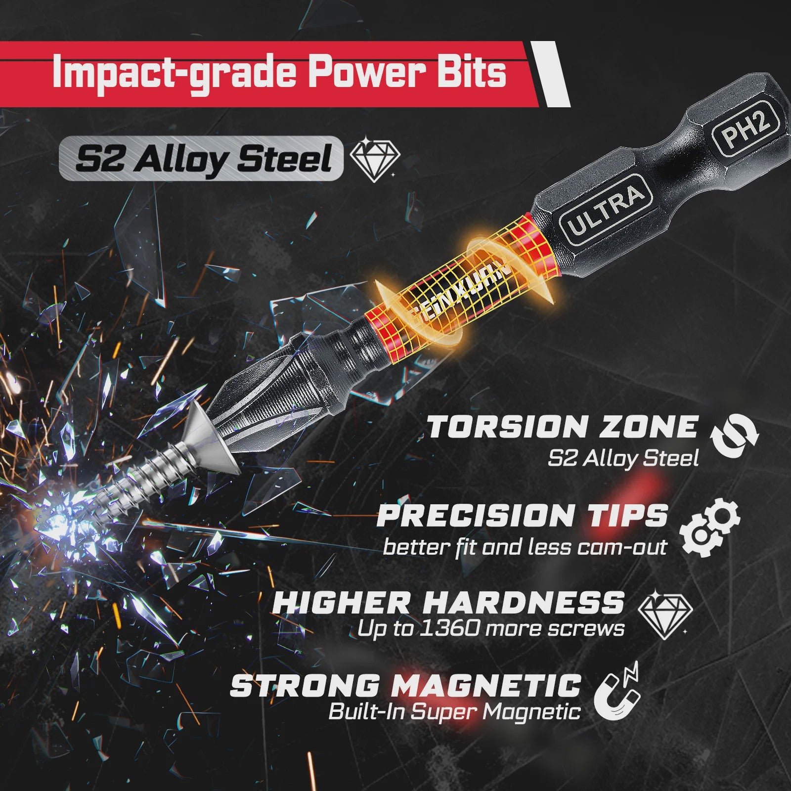 Geinxurn 58-delige Gereedschapset: Impact Schroefbits, Mini Ratel, Stapelboor & Bit Houder