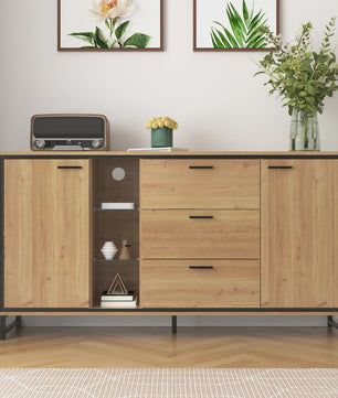 Modern Dressoir Zwart met Houtlook - 3 Lades & Opbergruimte