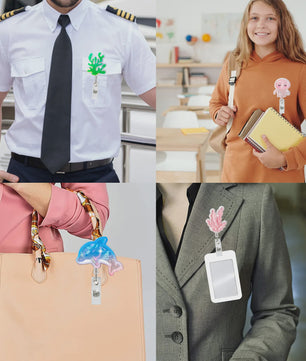 Retractable Badge Reel Clip met Dieren & Koraal - ID Kaarthouder voor Studenten, Dokters, Verpleegkundigen