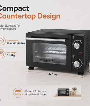 Compacte Elektrische Oven 10L - 800W, 90-230°C, Timer, Bakplaat & Rooster