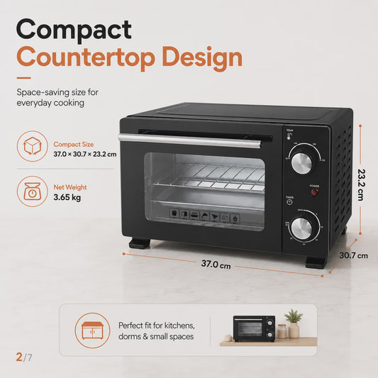Compacte Elektrische Oven 10L - 800W, 90-230°C, Timer, Bakplaat & Rooster