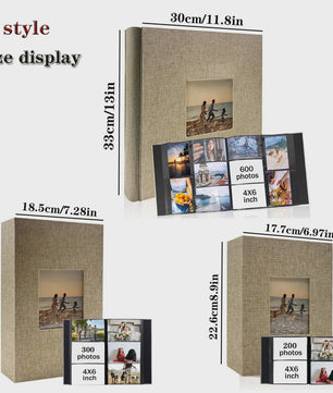 Linnen Fotoalbum voor 600 Foto's 4x6 inch met Venster & Horizontale/Verticale Insteekvakken