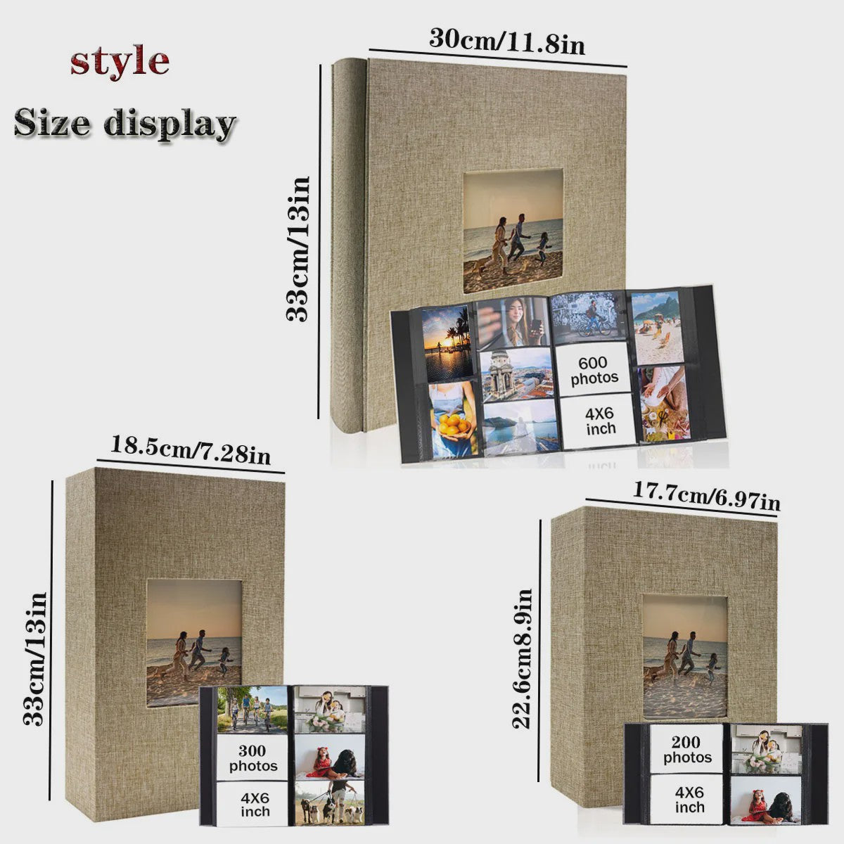Linnen Fotoalbum voor 600 Foto's 4x6 inch met Venster & Horizontale/Verticale Insteekvakken