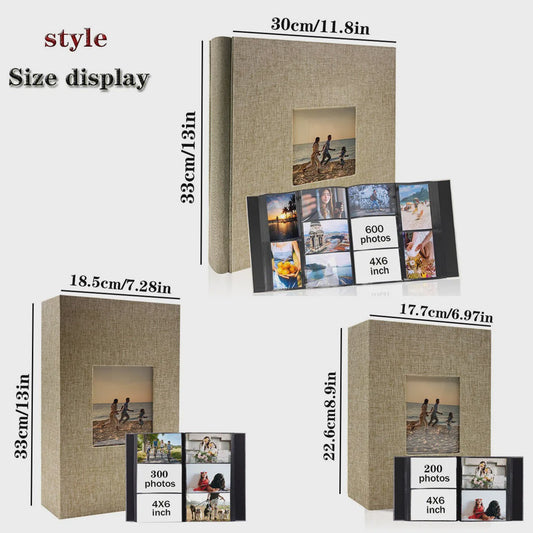 Linnen Fotoalbum voor 600 Foto's 4x6 inch met Venster & Horizontale/Verticale Insteekvakken