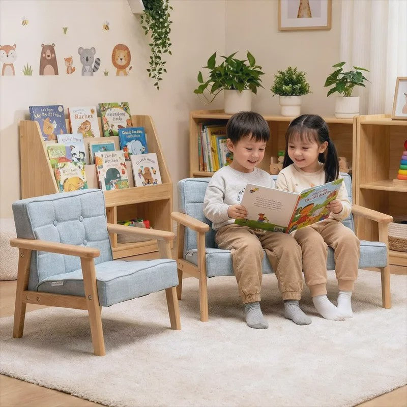 Kinderbankje Roze/Blauw - Wasbaar, Lichtgewicht Peuter Fauteuil met Afneembare Hoes