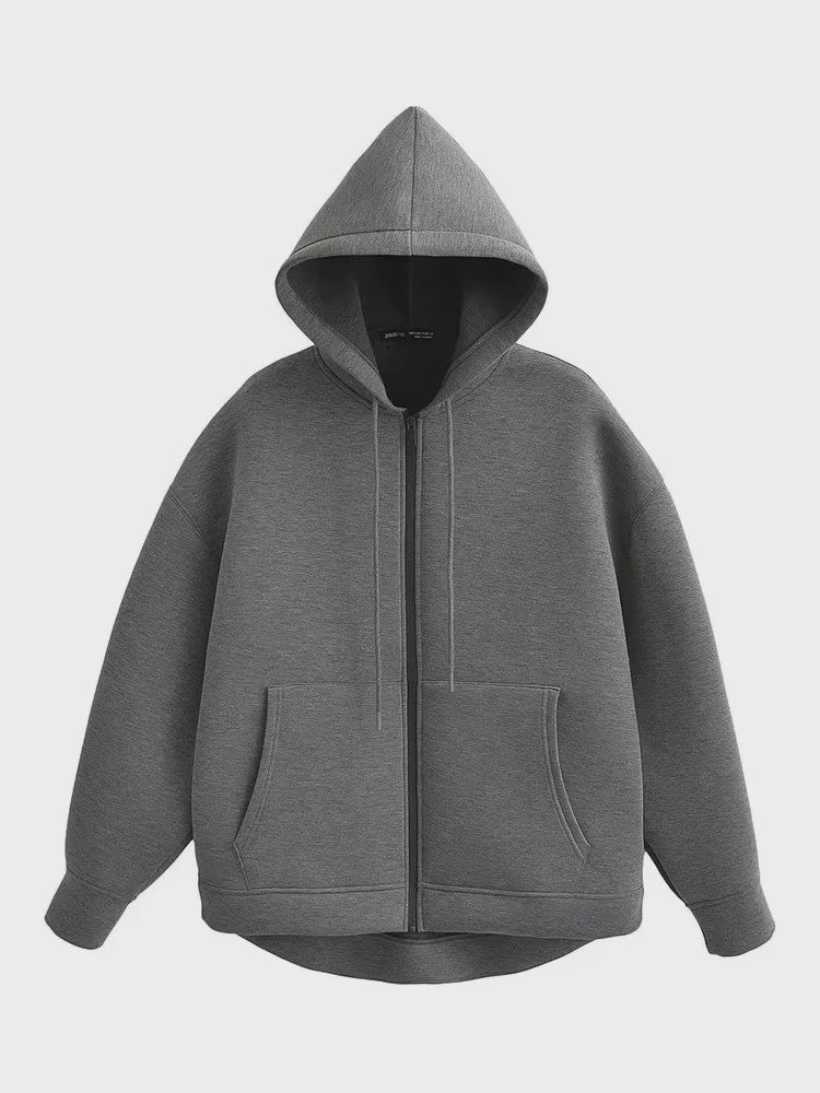 Dames Oversized Rits Hoodie Jas met Dubbele Zakken - Comfortabele Outerwear voor Herfst & Winter