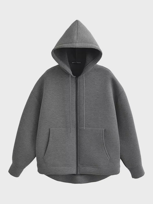 Dames Oversized Rits Hoodie Jas met Dubbele Zakken - Comfortabele Outerwear voor Herfst & Winter