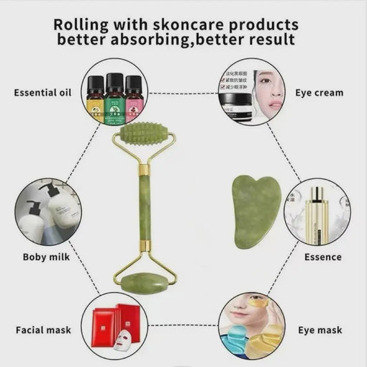Natuurlijke Jade Roller & Gua Sha Set - Gezichtsmassage & Lichaam