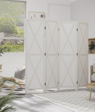 HOMCOM Paravent 4 Panelen Wit Hout Landelijke Stijl Kamerverdeler 182x170 cm