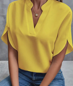 Zomerse Dames Blouse met V-hals en Halve Mouwen - Casual & Elegant