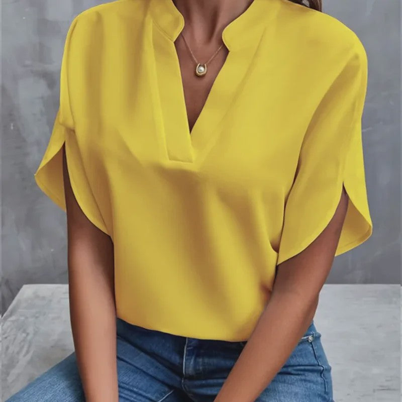 Zomerse Dames Blouse met V-hals en Halve Mouwen - Casual & Elegant