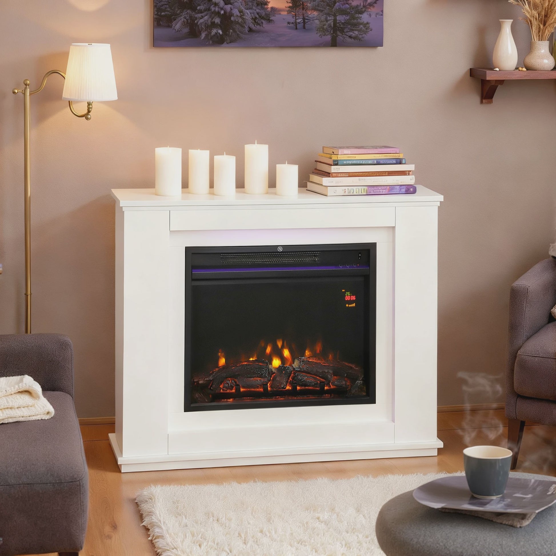 Elektrische Inbouwhaard Homcom 1000/2000W met Realistisch Vlammenspel en 12 Kleuren