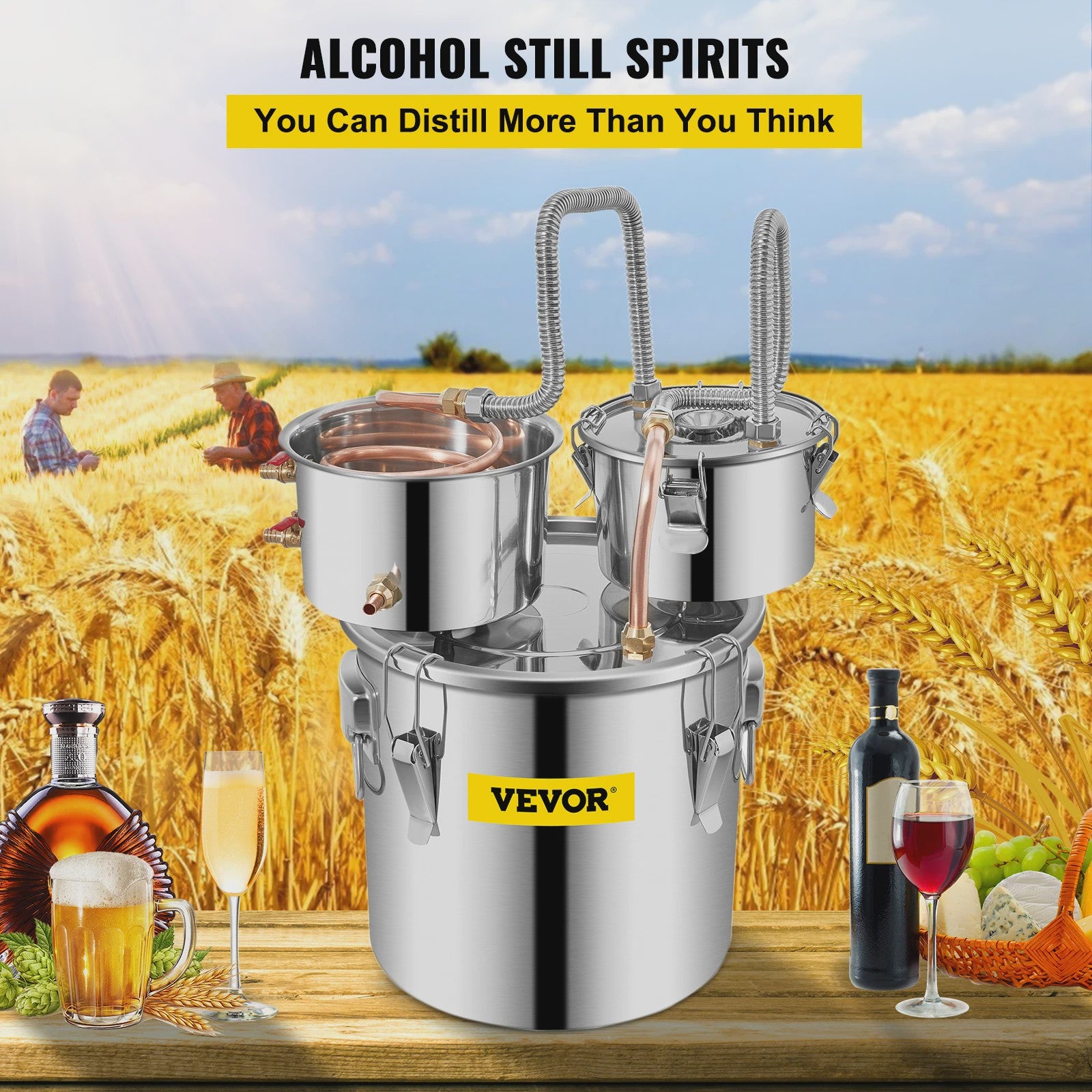 SucceBuy 12L 20L 30L 50L Alcohol Brewing Distiller DIY Moonshine Apparatus Stainless Steel Still Whisky Beer Brandy Home Use
