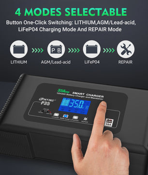 HTRC 35A Slimme Acculader 12V/24V voor Auto, Motor, Vrachtwagen - AGM, GEL, LCD Display