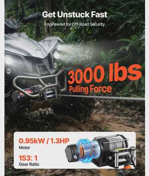 SucceBuy 3000LBS Elektrische Lier 12V met Bedrade Afstandsbediening - Waterdicht & Robuust