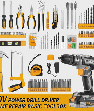 DEKO Complete Gereedschapskist met 20V Accuboormachine, 186 Delen - Professionele DIY Set