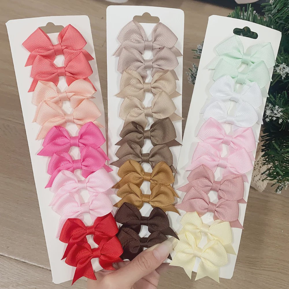 Set van 10 Handgemaakte Strikjes Haarclips voor Baby Meisjes - Lint Strikjes Haaraccessoires