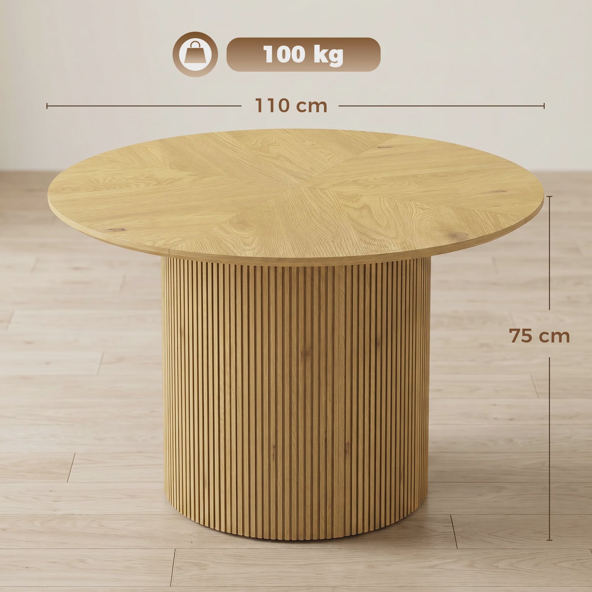 Ronde Eettafel voor 4-6 Personen met Geribbelde Cilinderbasis - SediaXL