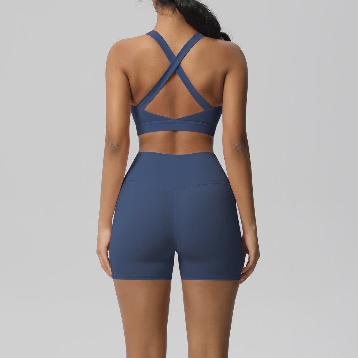 Dames Yoga Set: Sportieve Kleding met Hoge Taille Shorts en Sportbeha met Zakken