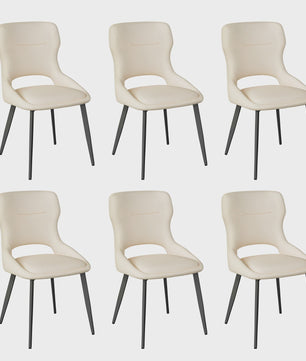 Set van 6 Luxe Eetkamerstoelen - Chenille Bekleding, Holle Rug & Metalen Poten
