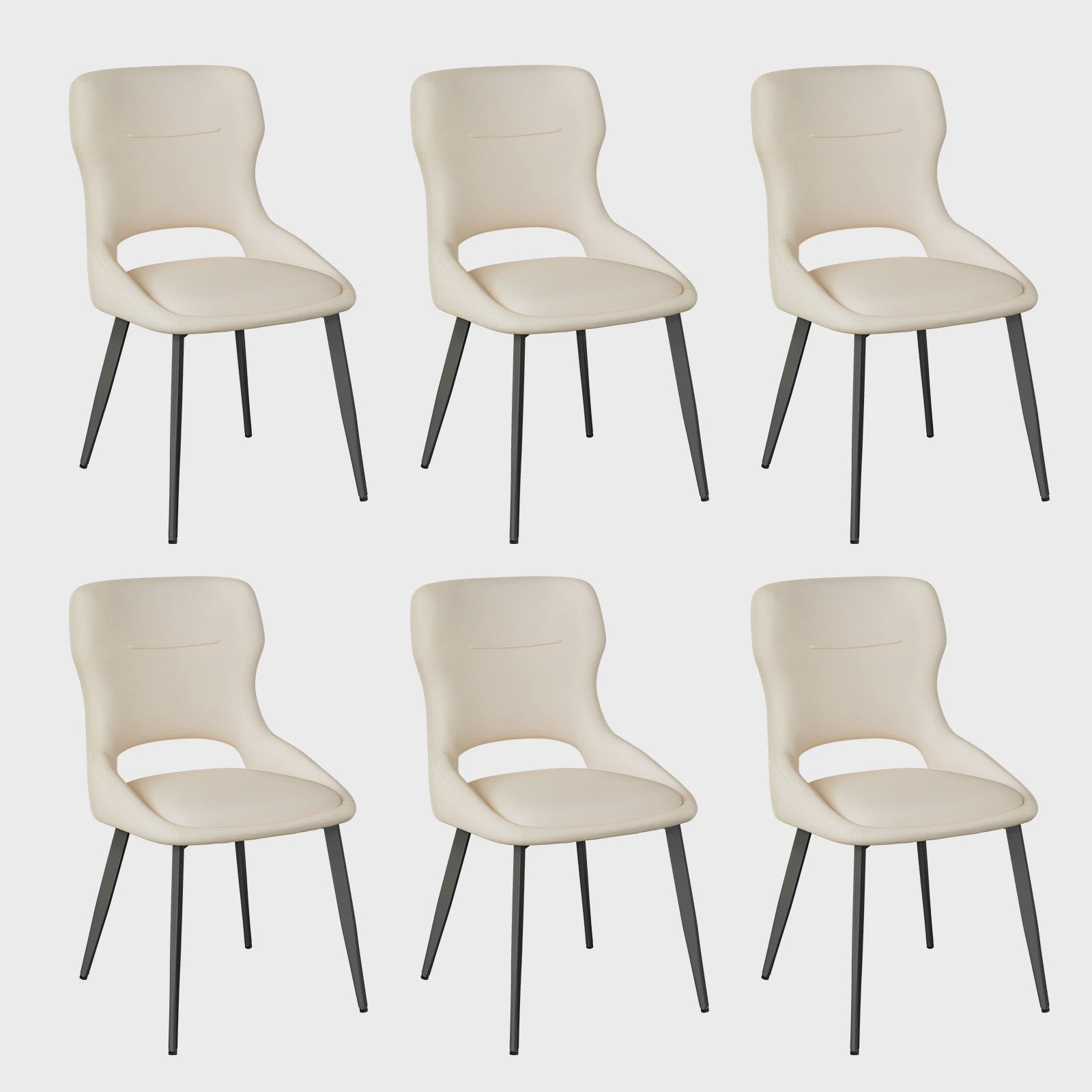 Set van 6 Luxe Eetkamerstoelen - Chenille Bekleding, Holle Rug & Metalen Poten