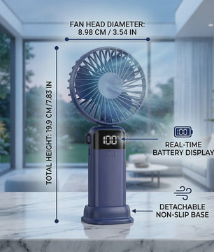 Draagbare USB Handventilator - Opvouwbaar, 3-in-1 Mini Bureauventilator met LED Display en 5 Snelheden