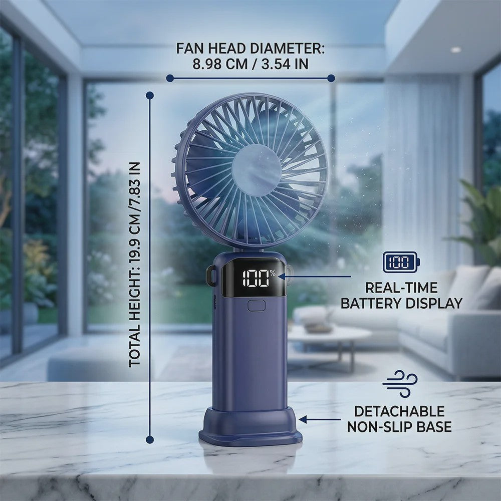 Draagbare USB Handventilator - Opvouwbaar, 3-in-1 Mini Bureauventilator met LED Display en 5 Snelheden