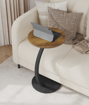 Stijlvolle C-vormige bijzettafel met hout-look blad - Ideaal voor laptop, koffie & thee