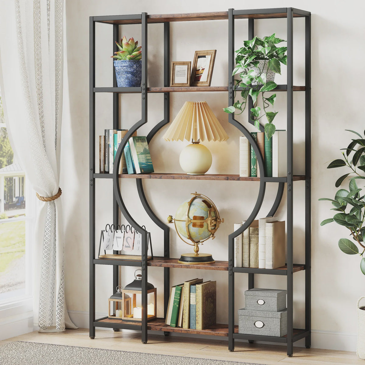 Industriële Boekenkast 180 cm - Vintage Open Wandrek met 12 Vakken