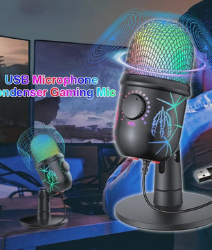 USB Condenser Microfoon met RGB Verlichting - Gaming, Streaming & Karaoke