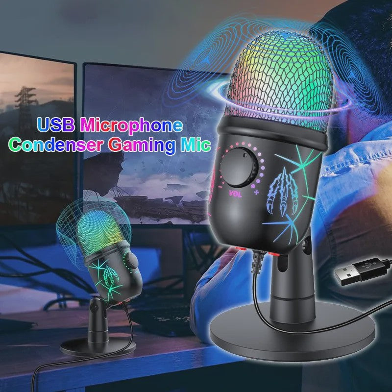 USB Condenser Microfoon met RGB Verlichting - Gaming, Streaming & Karaoke