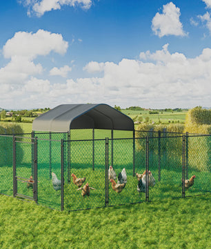 Grote Metalen Kippenren met Overkapping - 12.9x10.2x5.1ft