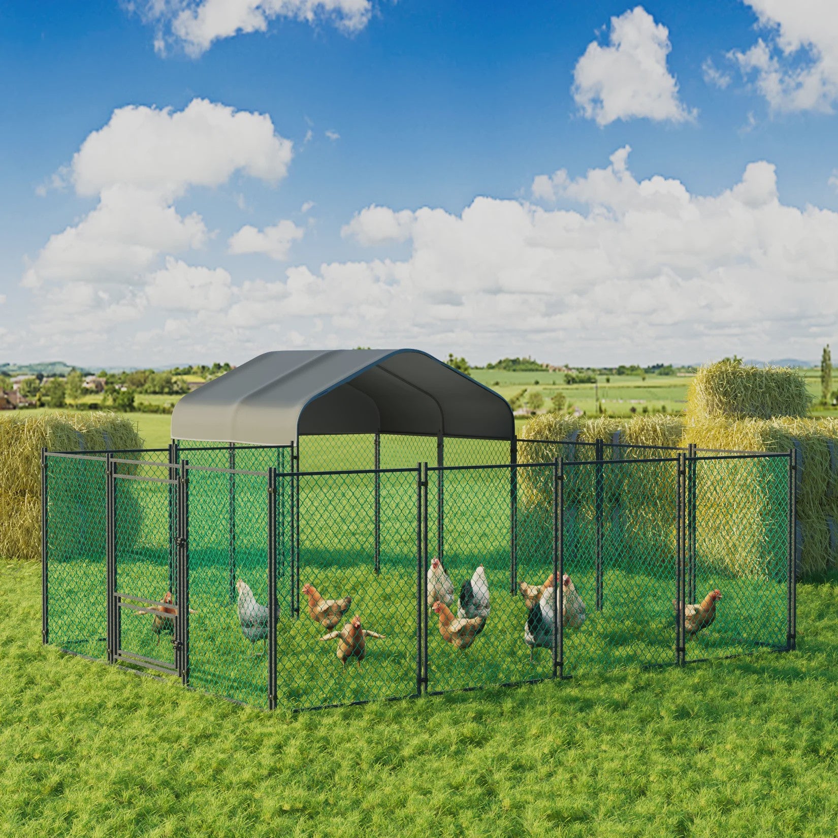 Grote Metalen Kippenren met Overkapping - 12.9x10.2x5.1ft