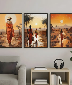 Abstract Canvas Poster: Afrikaanse Vrouwen & Zonneschildering - Wanddecoratie