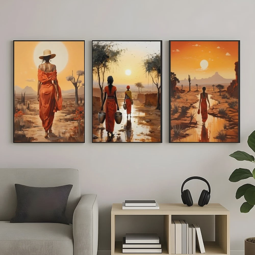 Abstract Canvas Poster: Afrikaanse Vrouwen & Zonneschildering - Wanddecoratie