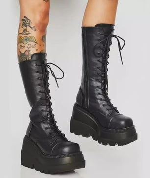 Dames Winter Laarzen met Plateauzool - Hoge Top, Anti-slip & Gothic Stijl