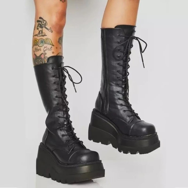 Dames Winter Laarzen met Plateauzool - Hoge Top, Anti-slip & Gothic Stijl