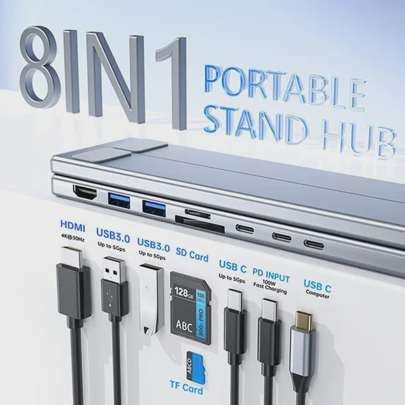 8-in-1 USB-C Laptop Stand & Docking Station - Universele Hub met HDMI & PD