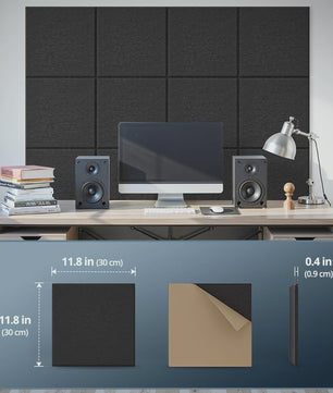 12x Akoestische Panelen Zelfklevend - Geluidsisolerend & Geluidsabsorberend - 30x30x0.9cm - Zwart