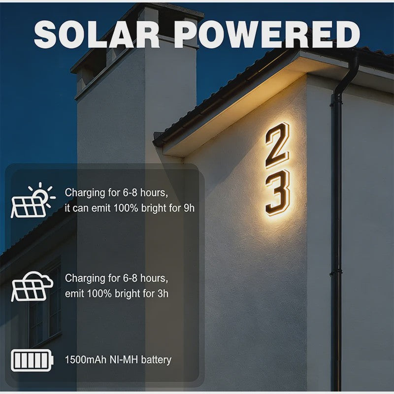 Moderne LED Huisnummer Verlichting op Zonne-energie - Waterdicht & Automatisch