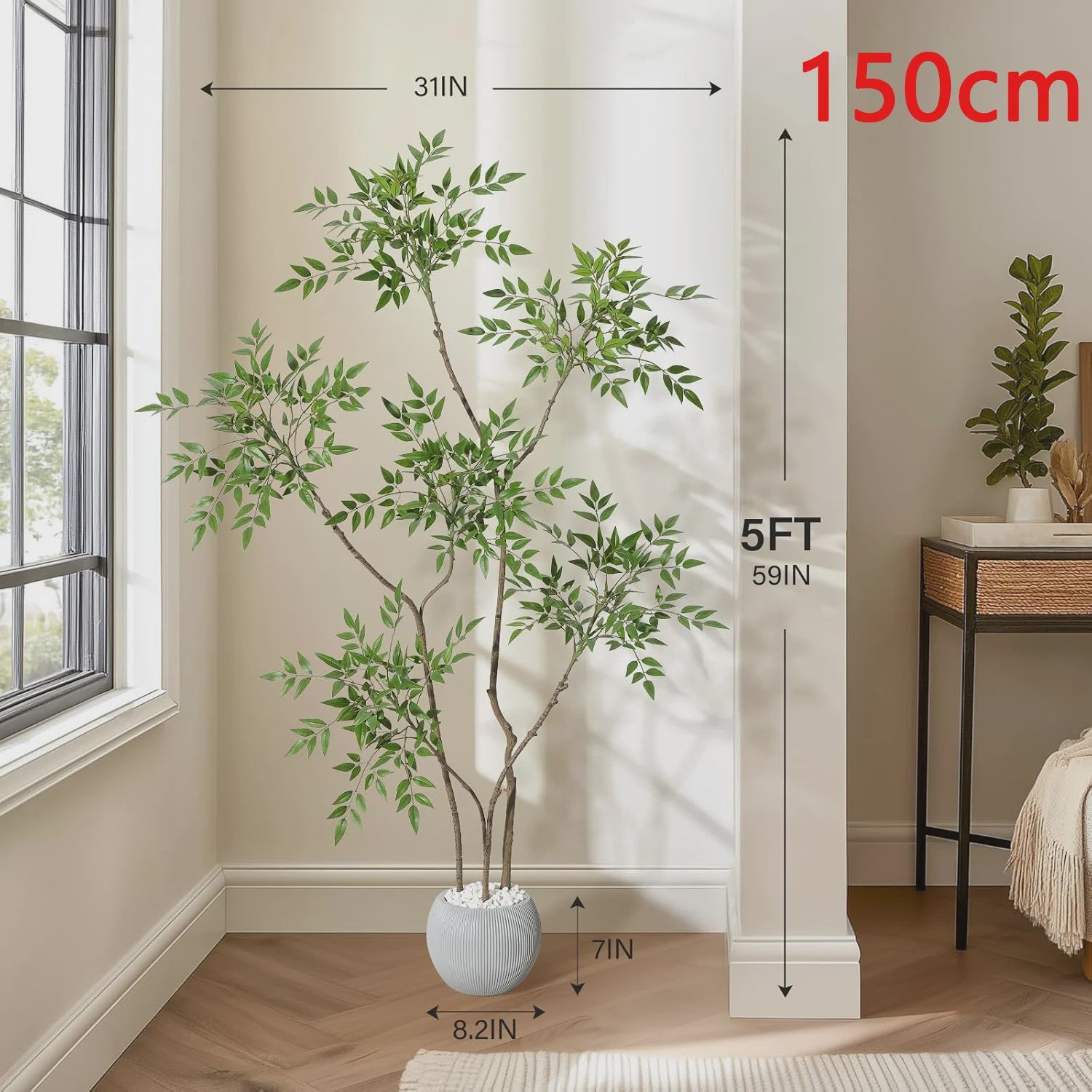 Kunstplant Nandina - Stijlvolle Vloerplant in Grijze Pot voor Binnen