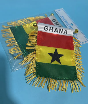 Ghana Mini Vlaggetje voor Auto of Raam - 8x12cm Polyester met Franjes