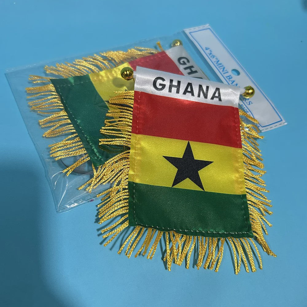 Ghana Mini Vlaggetje voor Auto of Raam - 8x12cm Polyester met Franjes