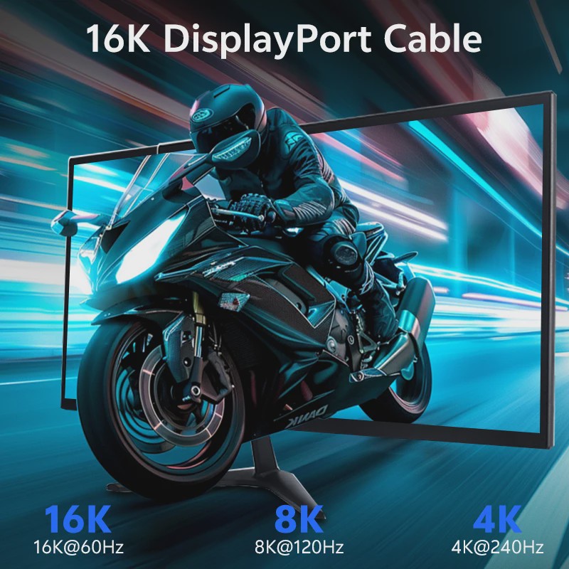 16K DisplayPort 2.1 Kabel 3m - VESA Certified, 80Gbps, 8K 120Hz, G-Sync/FreeSync