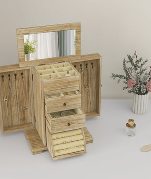 Houten Sieradenkast met Spiegel, Lades en Armbandrol - Organiseer je Accessoires