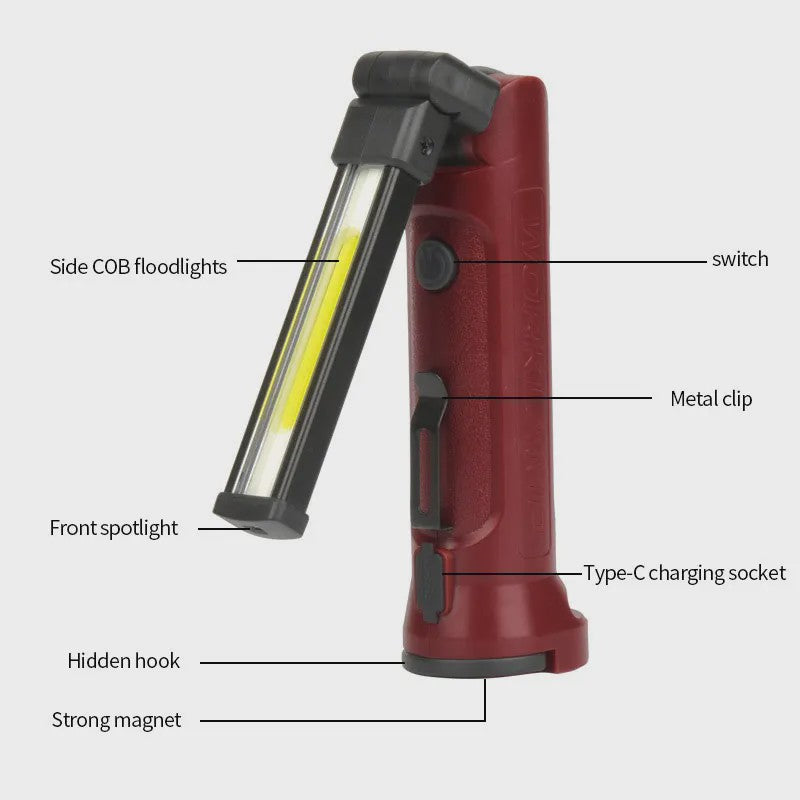 Oplaadbare COB Werklamp 180° Opvouwbaar met Magneet & Haak - USB