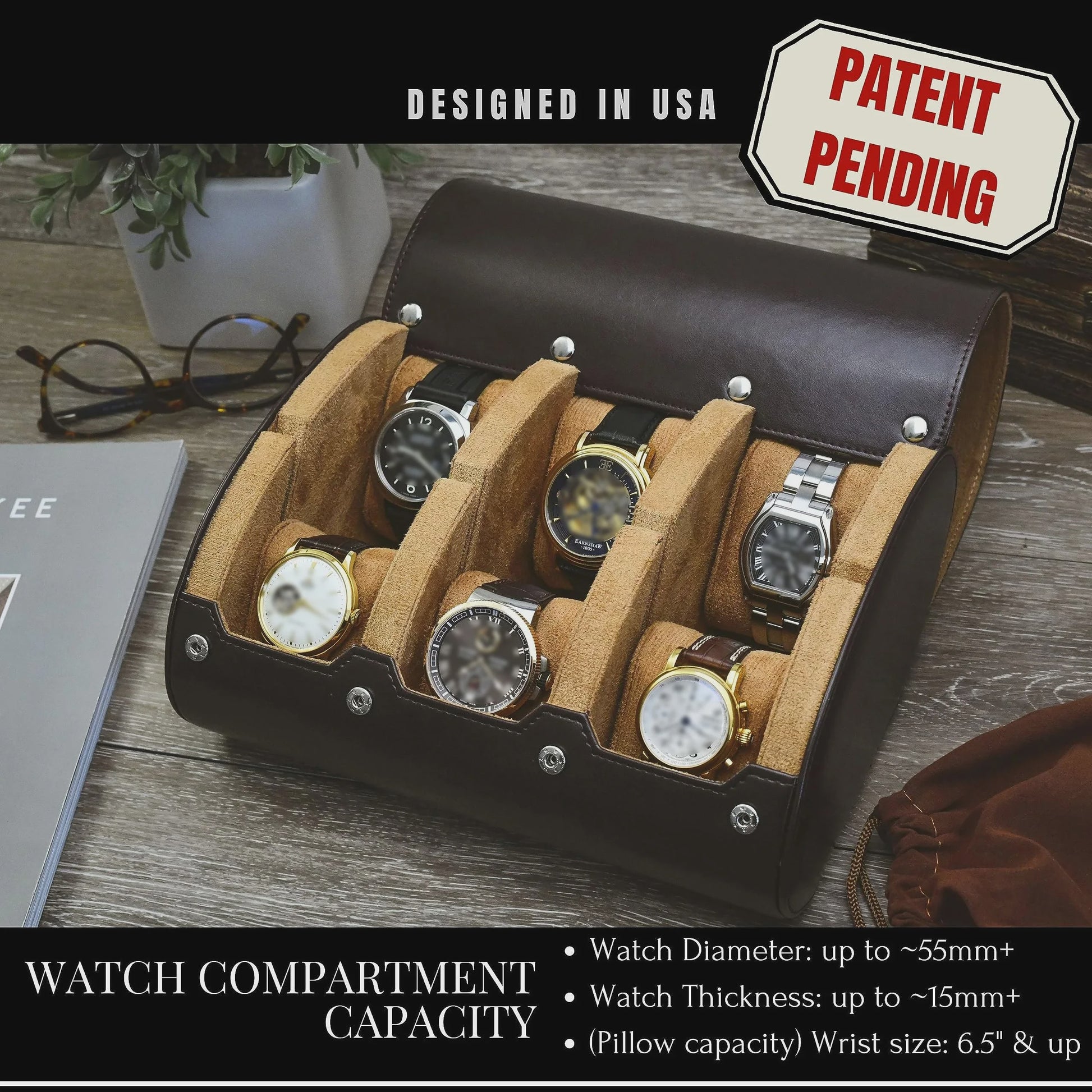 Luxe PU Lederen Horloge Reiskoffer met 6 Vakken - Organiseer en Bescherm uw Horloges